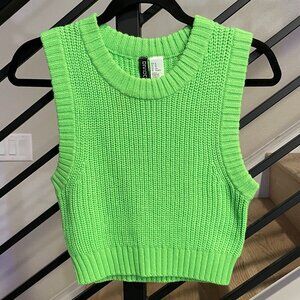 H&M Divided Lime Green Knitted Sleeveless Crewneck Top size XS